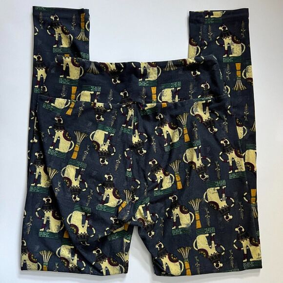 Lularoe Egyptian Cat Navy Blue & Yellow High Rise Leggings Pants OS/One Size - Picture 4 of 4
